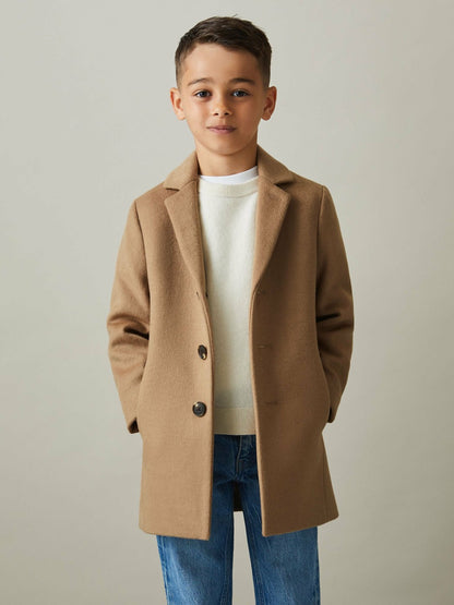 Reiss 13-14 yrs Single Breasted Overcoat in Camel