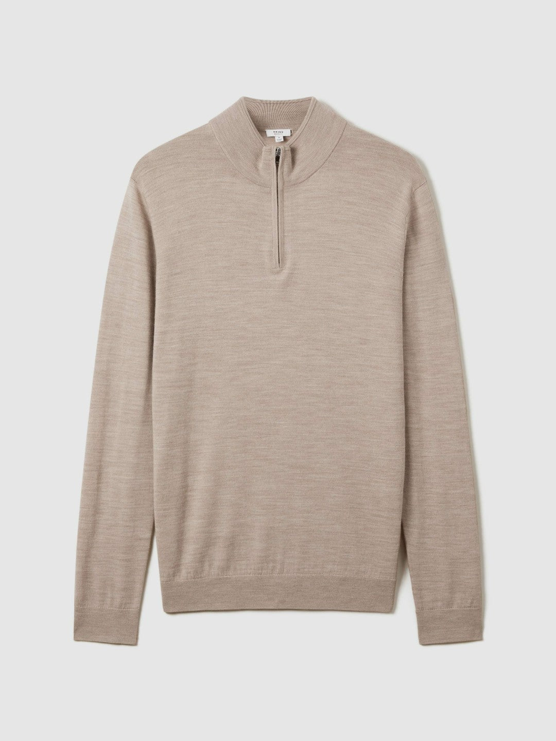 Reiss Merino Wool Half-Zip Jumper in Wheat Melange