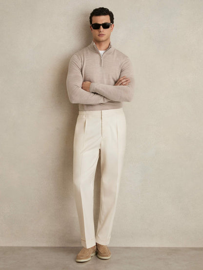 Reiss Merino Wool Half-Zip Jumper in Wheat Melange