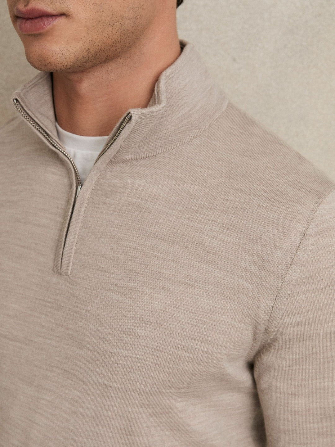 Reiss Merino Wool Half-Zip Jumper in Wheat Melange
