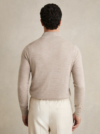 Reiss Merino Wool Half-Zip Jumper in Wheat Melange