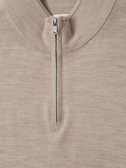 Reiss Merino Wool Half-Zip Jumper in Wheat Melange