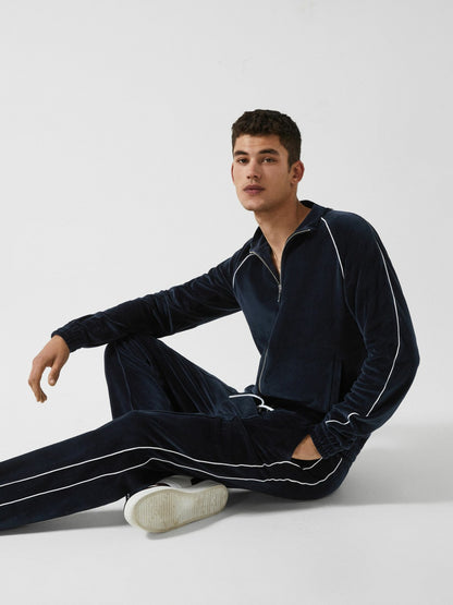 Reiss Velour Jogger With Piping in Navy