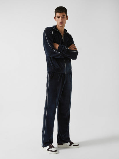Reiss Velour Jogger With Piping in Navy