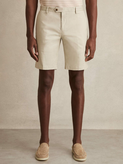 Reiss Cotton Chino Shorts With Stretch in Stone