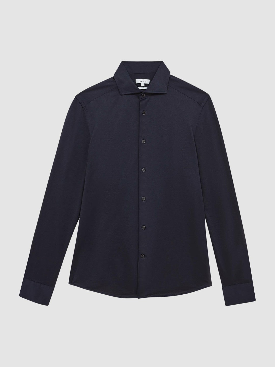 Reiss Cotton-Blend Jersey Cutaway-Collar Shirt in Navy