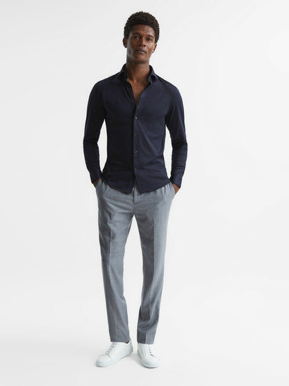 Reiss Cotton-Blend Jersey Cutaway-Collar Shirt in Navy