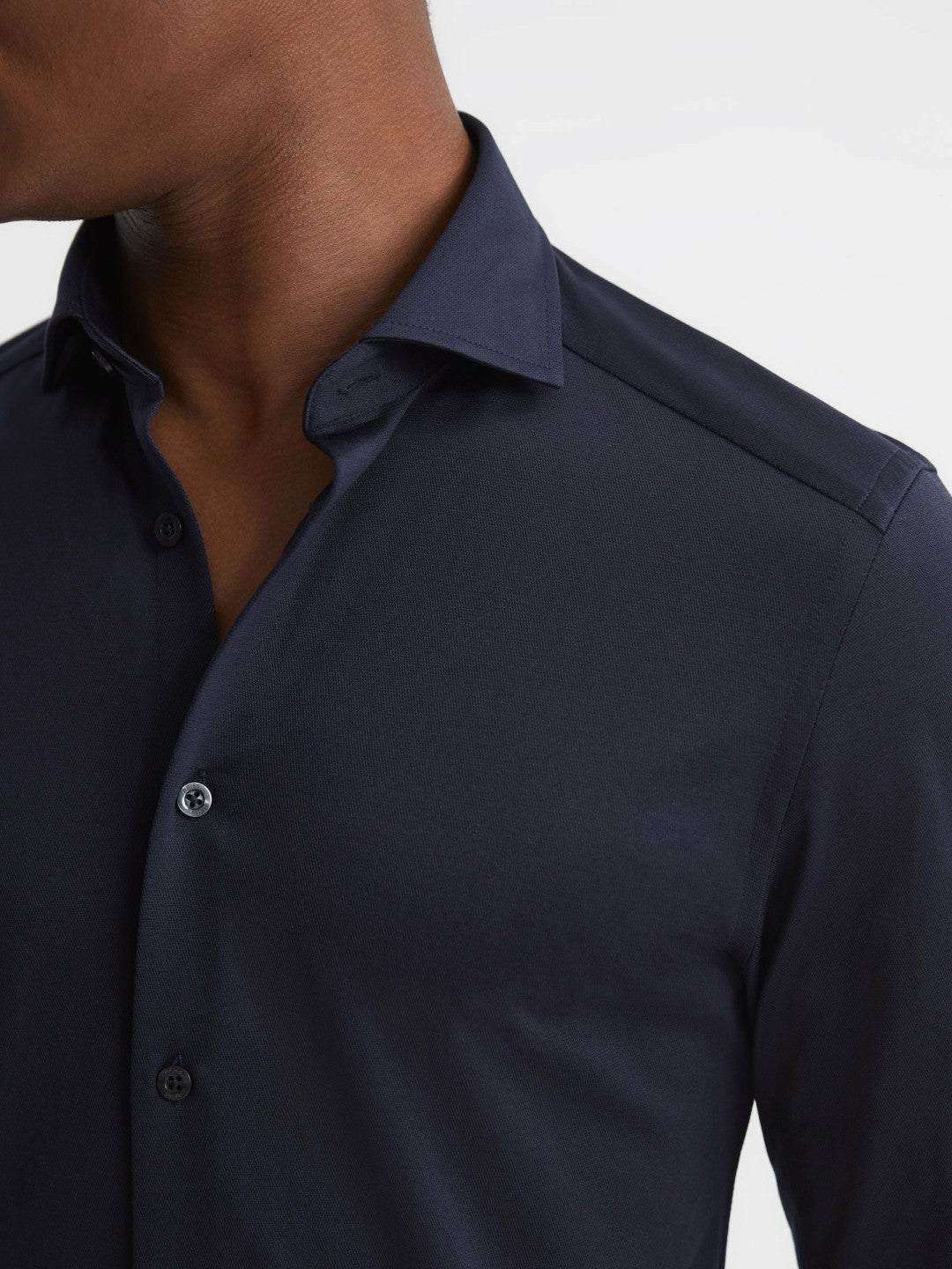 Reiss Cotton-Blend Jersey Cutaway-Collar Shirt in Navy