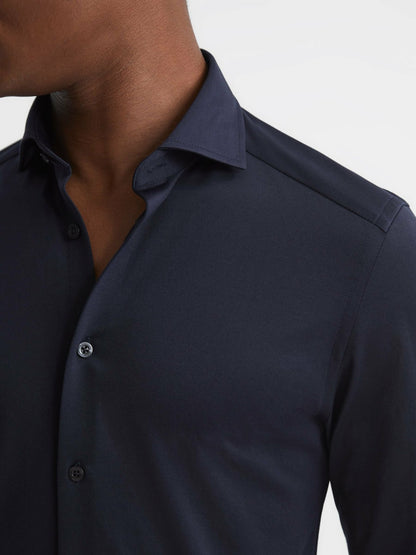 Reiss Cotton-Blend Jersey Cutaway-Collar Shirt in Navy