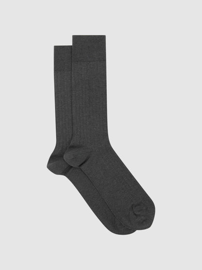 Reiss Ribbed Socks in Charcoal