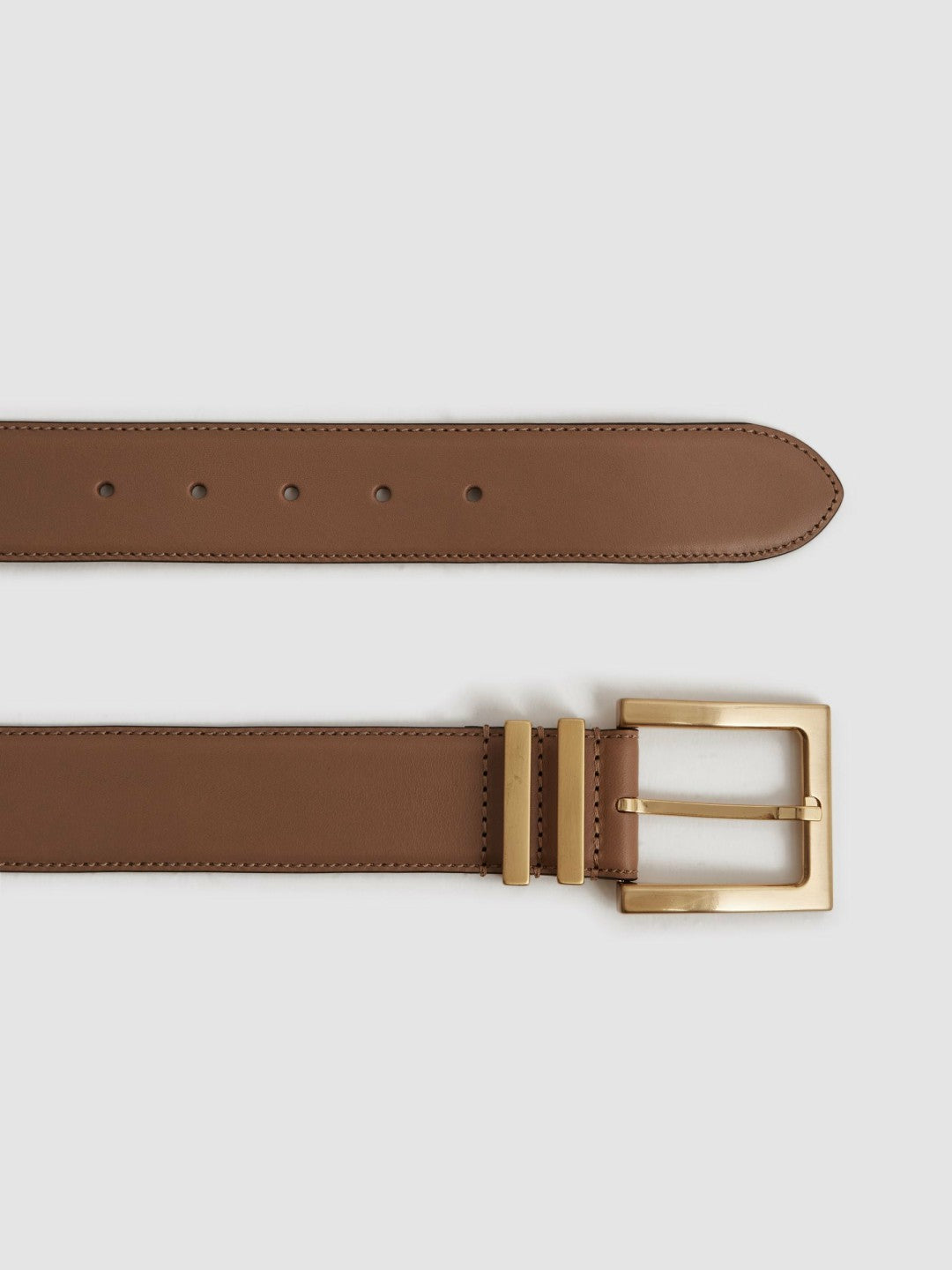 Reiss Leather Square Buckle Belt in Camel/Taupe