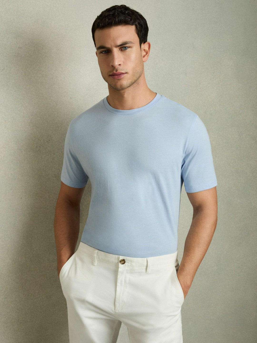 Reiss Cotton Crew Neck T-Shirt in Soft Blue