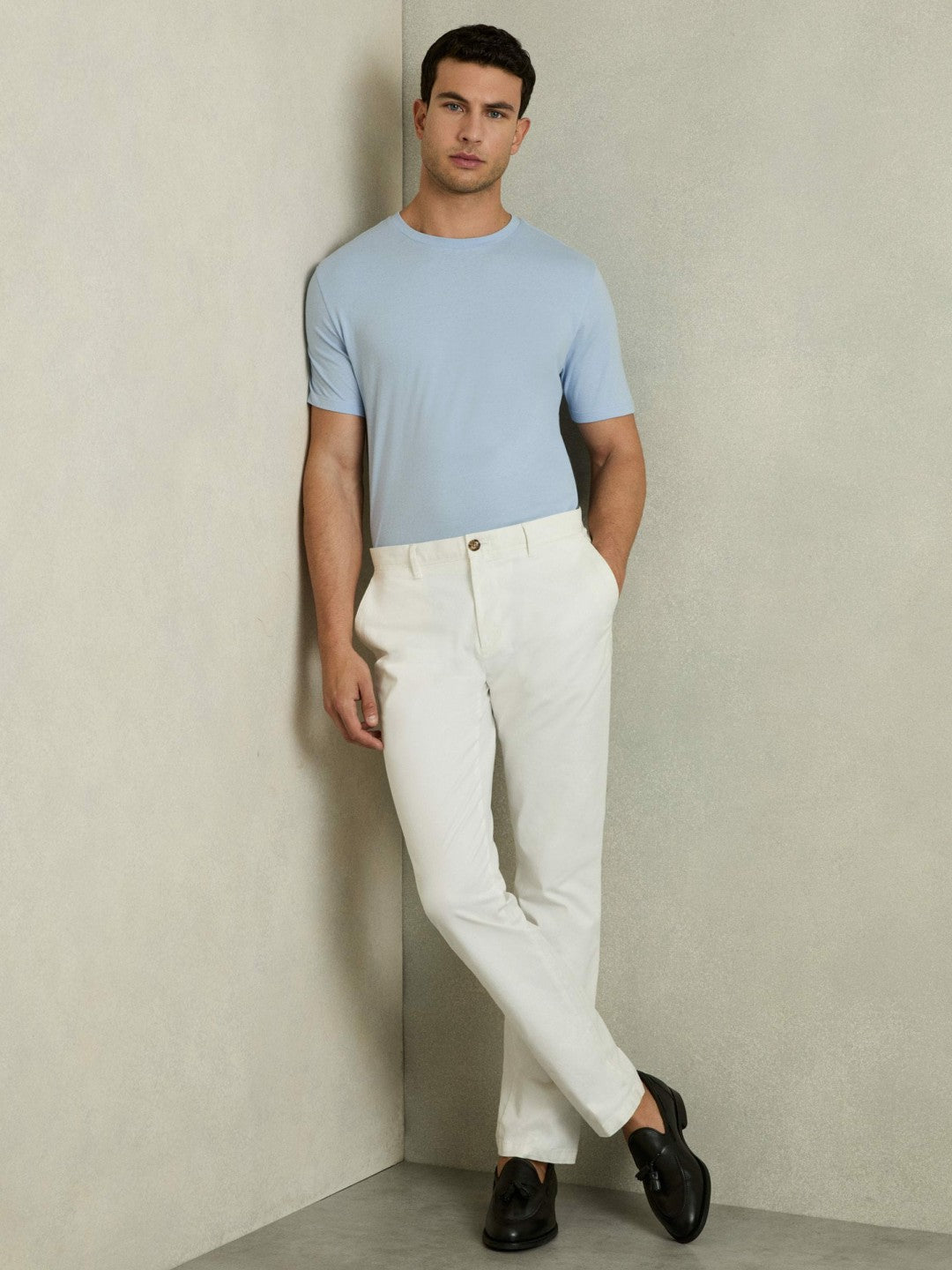 Reiss Cotton Crew Neck T-Shirt in Soft Blue