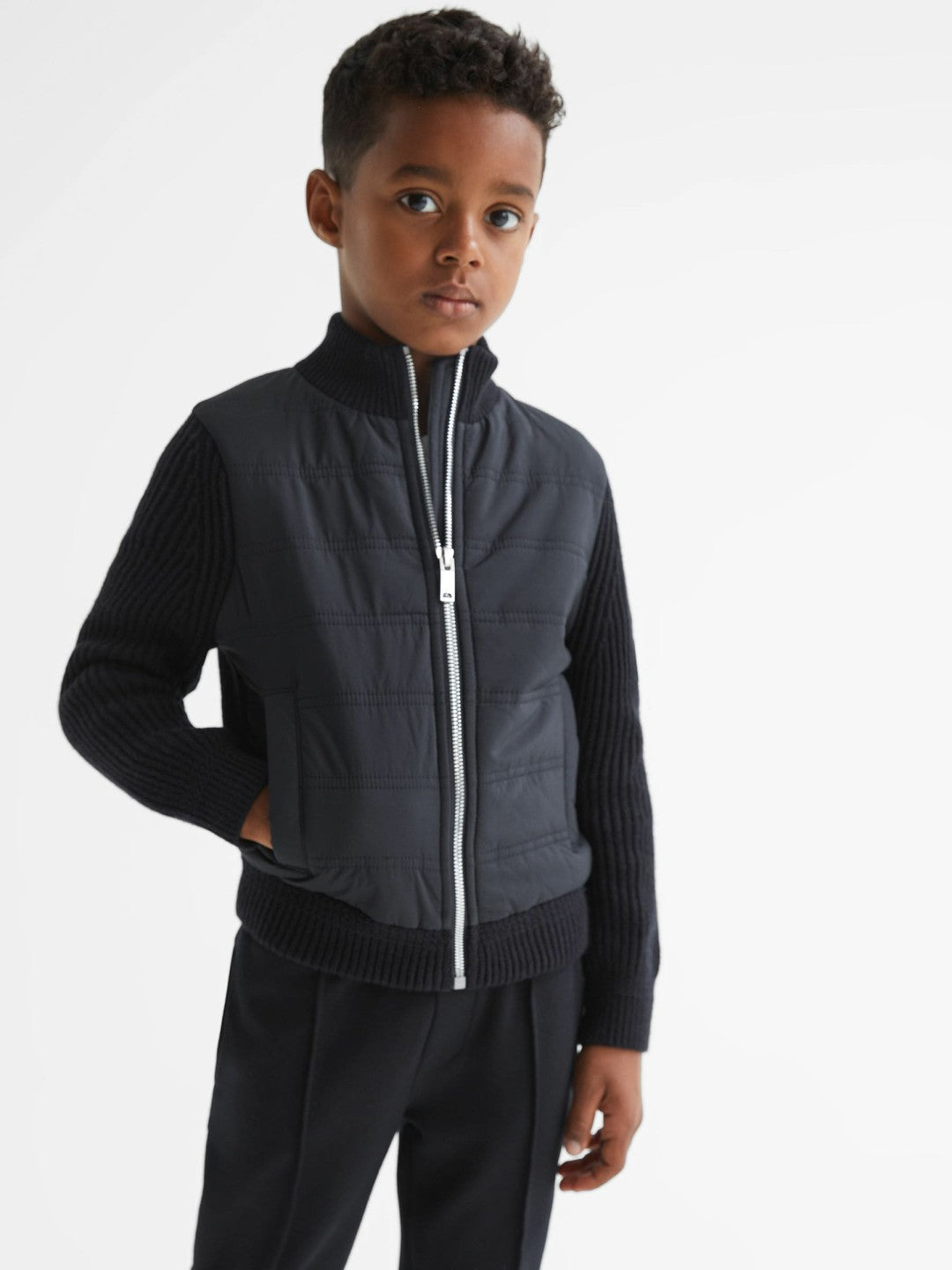Reiss 9-14 yrs Hybrid Zip Through Quilted Jacket in Navy