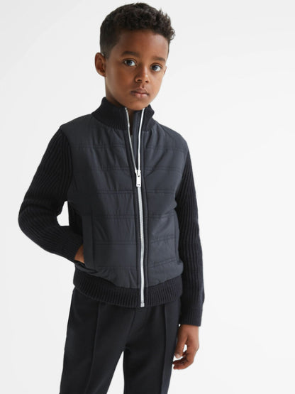 Reiss 9-14 yrs Hybrid Zip Through Quilted Jacket in Navy