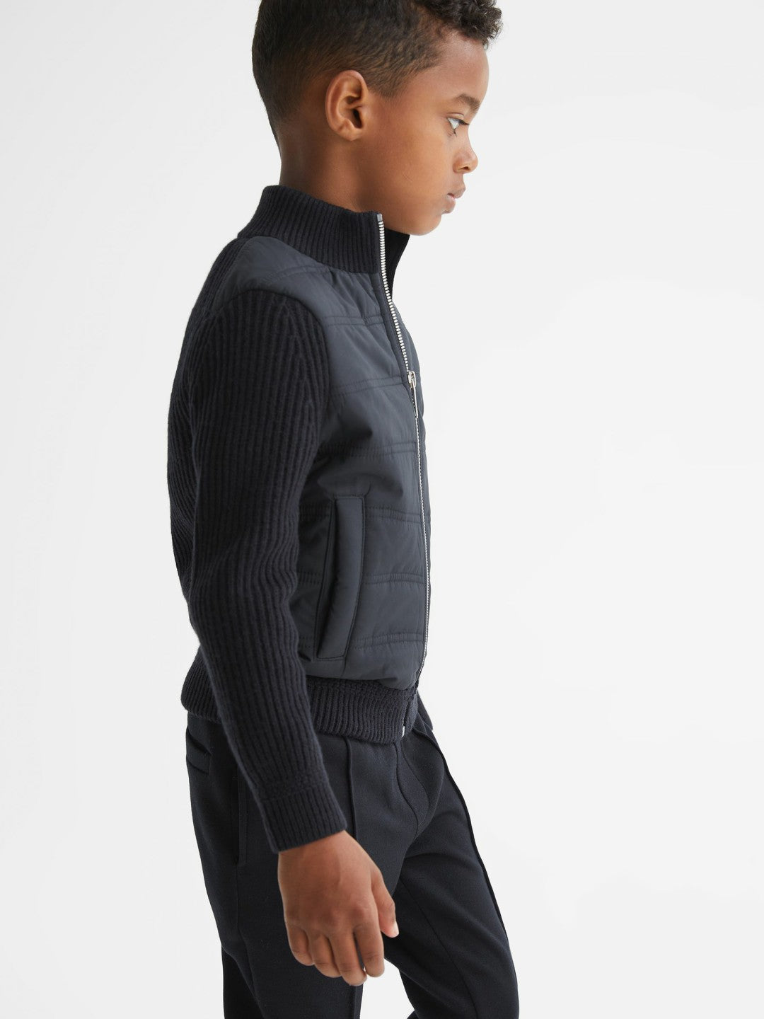 Reiss 9-14 yrs Hybrid Zip Through Quilted Jacket in Navy