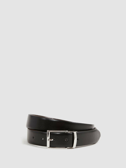 Reiss Reversible Leather Belt in Black/Dark Brown
