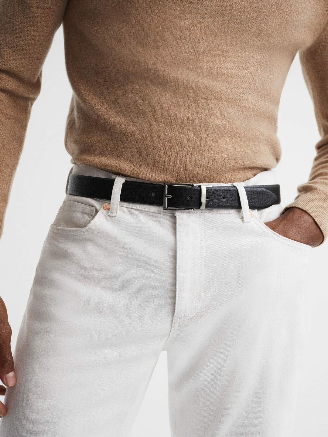 Reiss Reversible Leather Belt in Black/Dark Brown