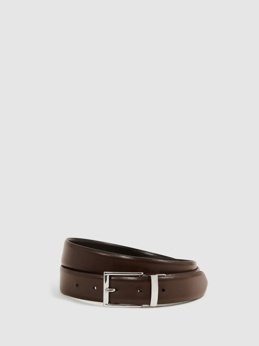Reiss Reversible Leather Belt in Black/Dark Brown