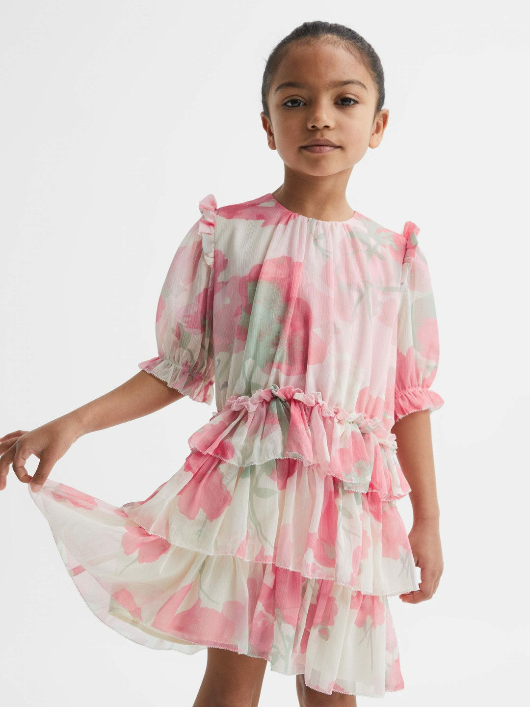 Reiss 4-9 yrs Printed Tiered Dress in Pink Print