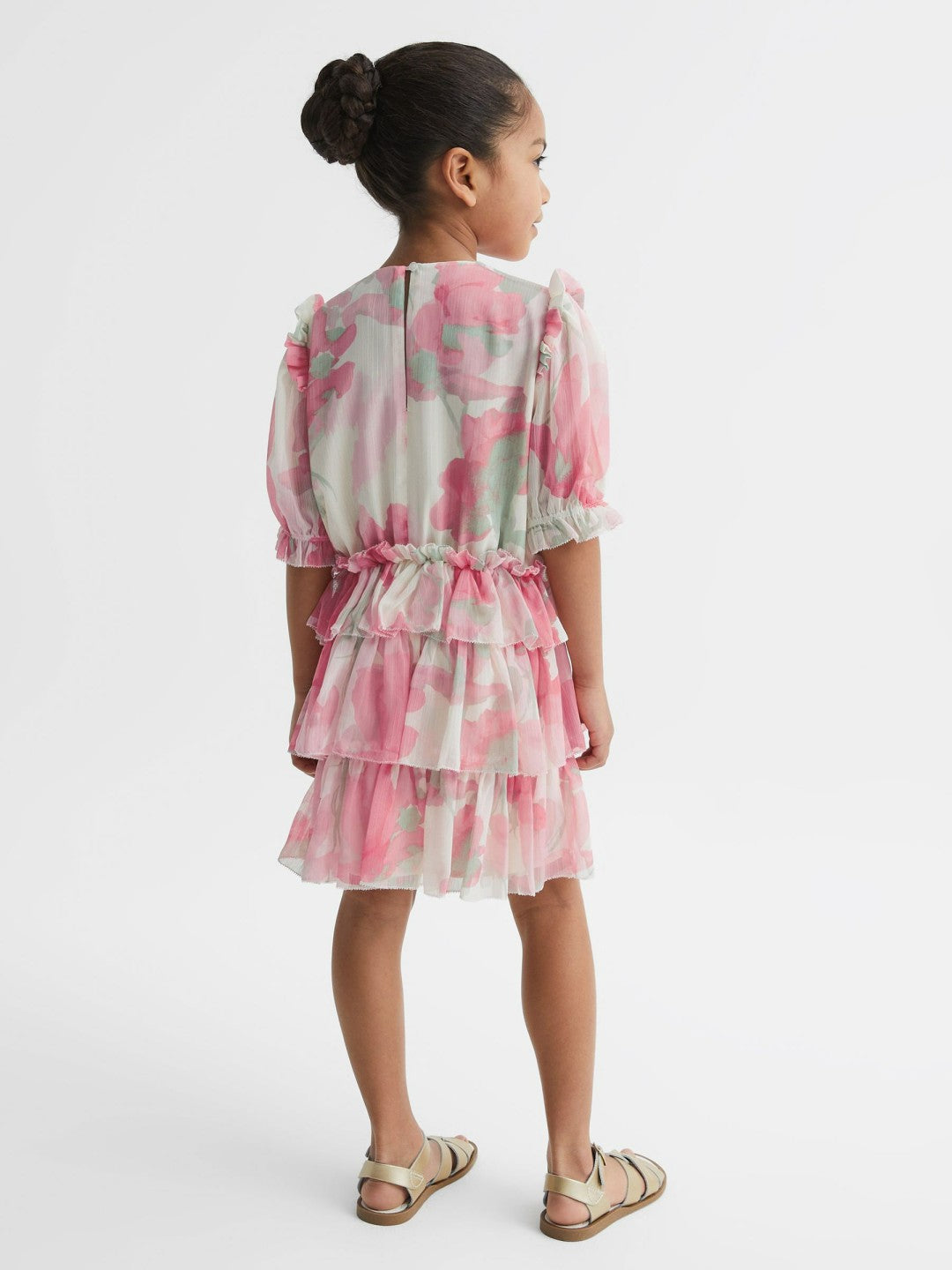 Reiss 4-9 yrs Printed Tiered Dress in Pink Print