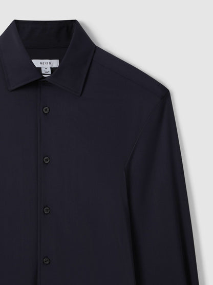 Reiss Regular Fit Button-Through Travel Shirt in Navy