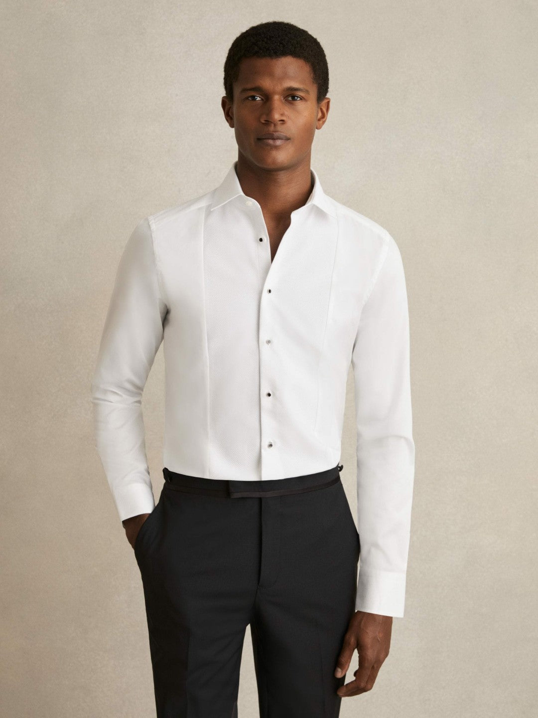 Reiss Slim Fit Cotton Marcella Tuxedo Shirt in White