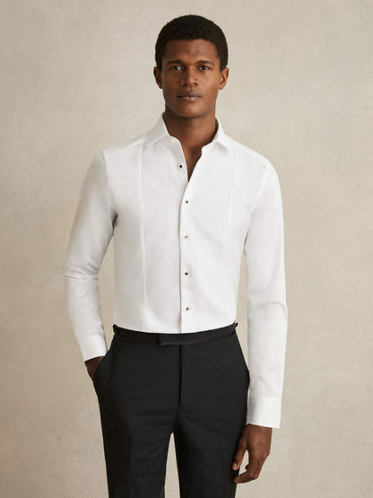 Reiss Slim Fit Cotton Marcella Tuxedo Shirt in White