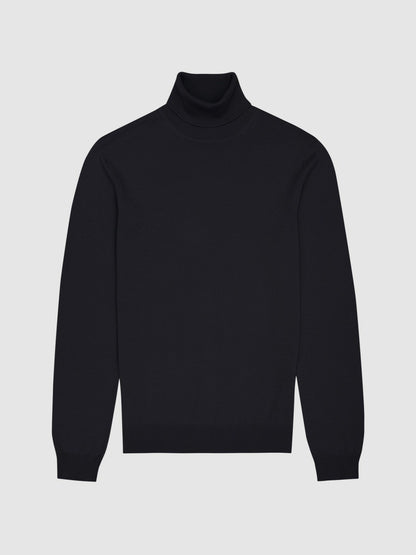 Reiss Slim Fit Merino Wool Roll Neck Jumper in Navy