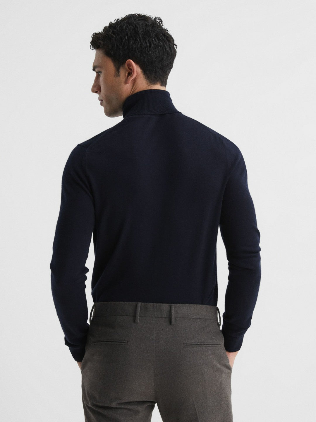 Reiss Slim Fit Merino Wool Roll Neck Jumper in Navy