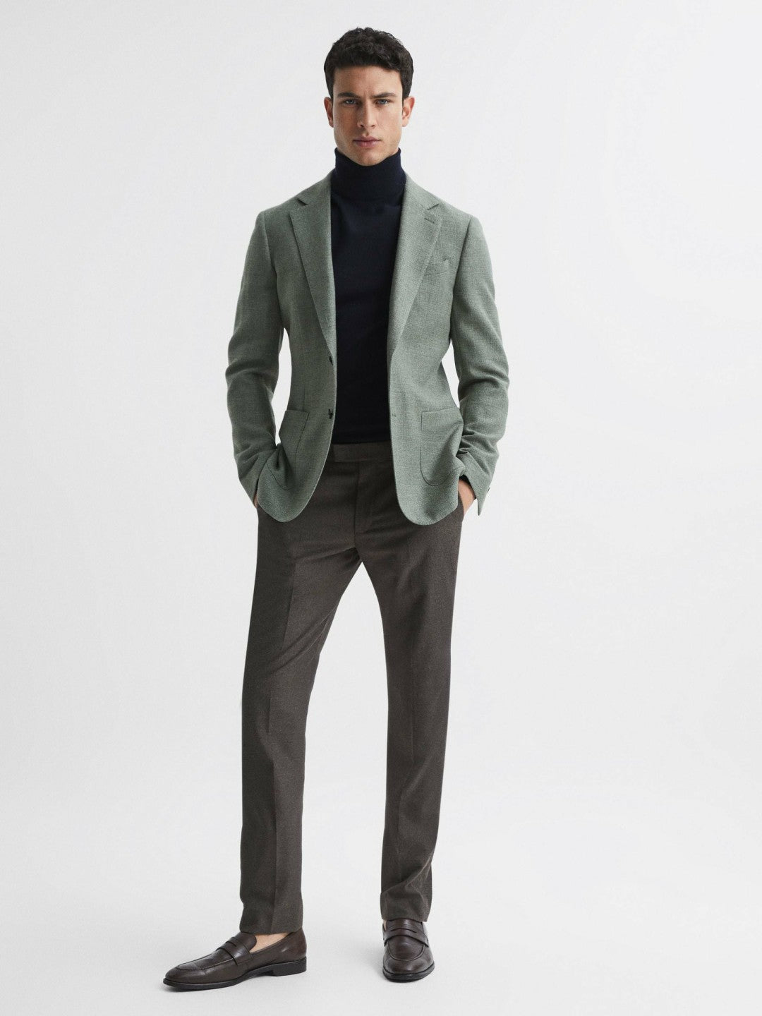 Reiss Slim Fit Merino Wool Roll Neck Jumper in Navy