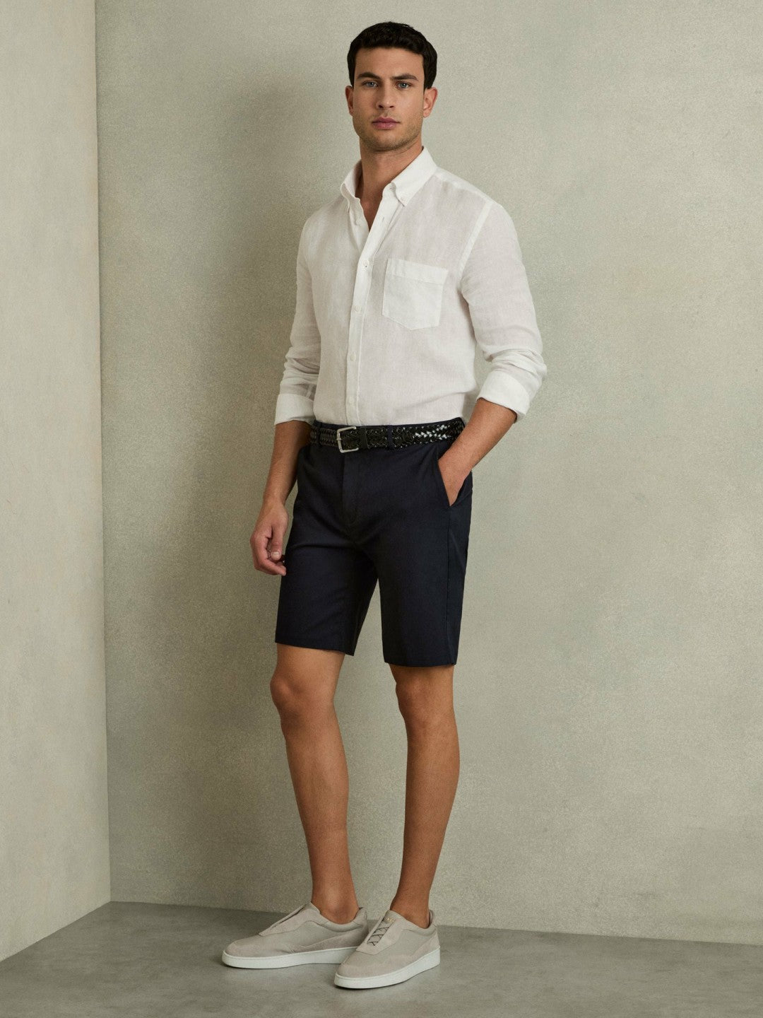 Reiss Cotton Chino Shorts with Stretch in Navy