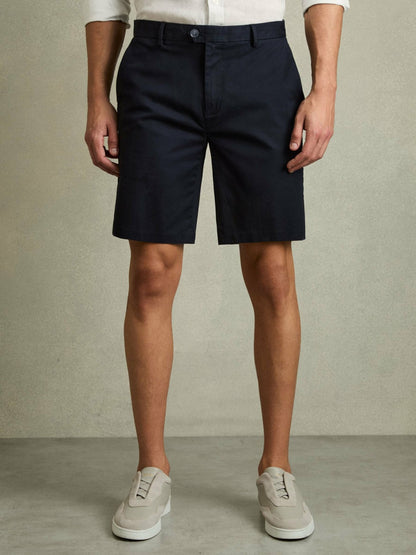 Reiss Cotton Chino Shorts with Stretch in Navy