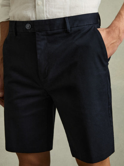 Reiss Cotton Chino Shorts with Stretch in Navy