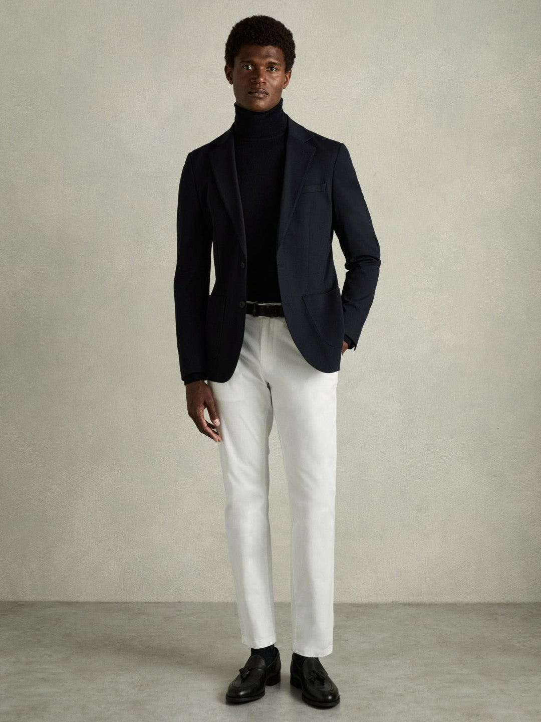 Reiss Slim Fit Washed Cotton Blend Chinos in White