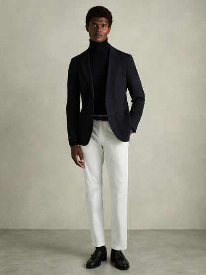 Reiss Slim Fit Washed Cotton Blend Chinos in White