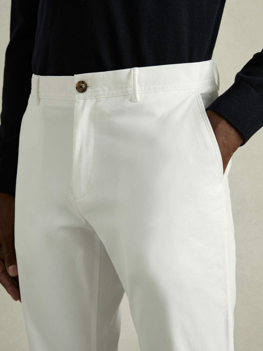 Reiss Slim Fit Washed Cotton Blend Chinos in White