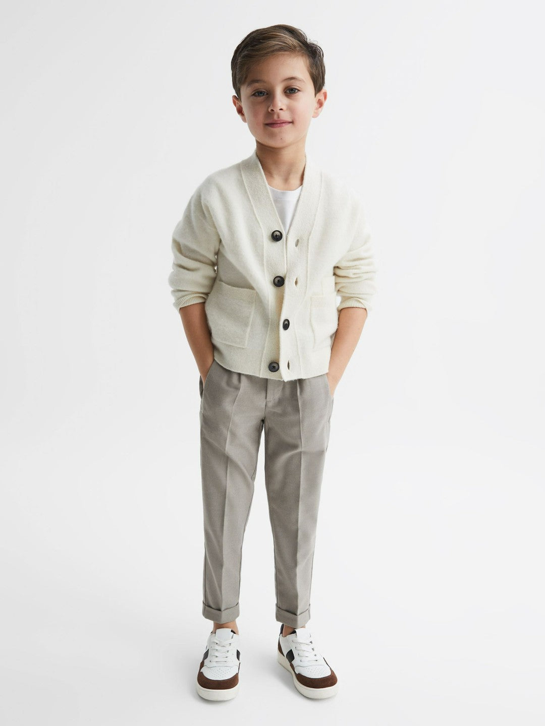 Reiss 9-14 yrs Relaxed Elasticated Trousers with Turn-Ups in Taupe