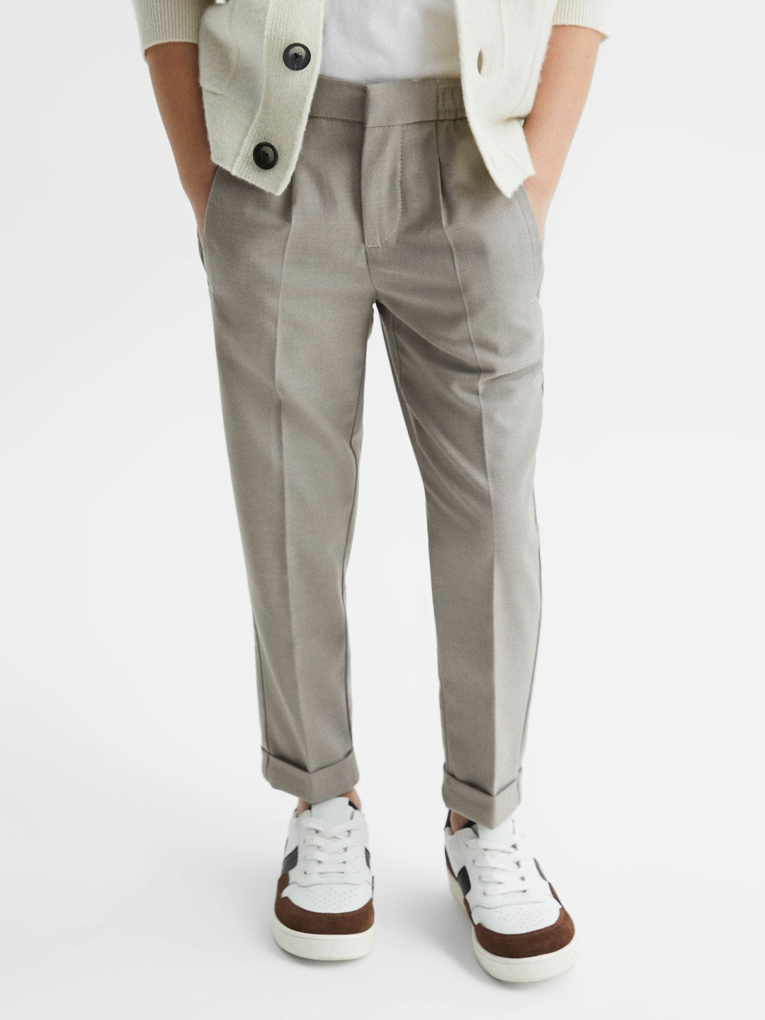 Reiss 9-14 yrs Relaxed Elasticated Trousers with Turn-Ups in Taupe