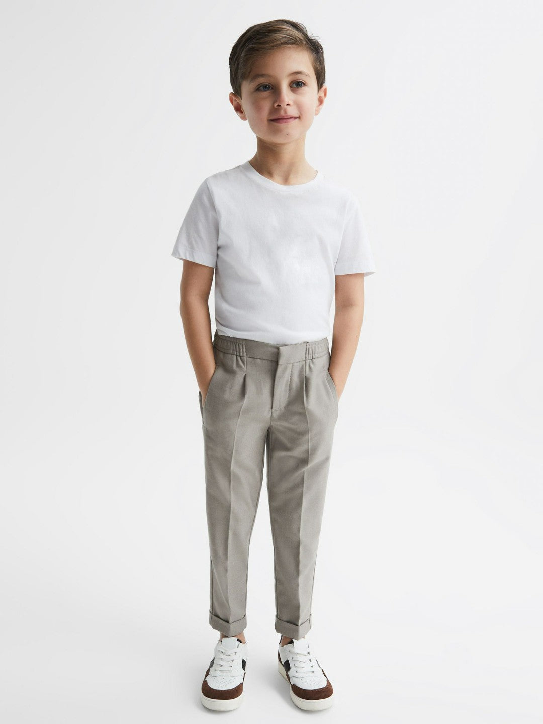 Reiss 9-14 yrs Relaxed Elasticated Trousers with Turn-Ups in Taupe