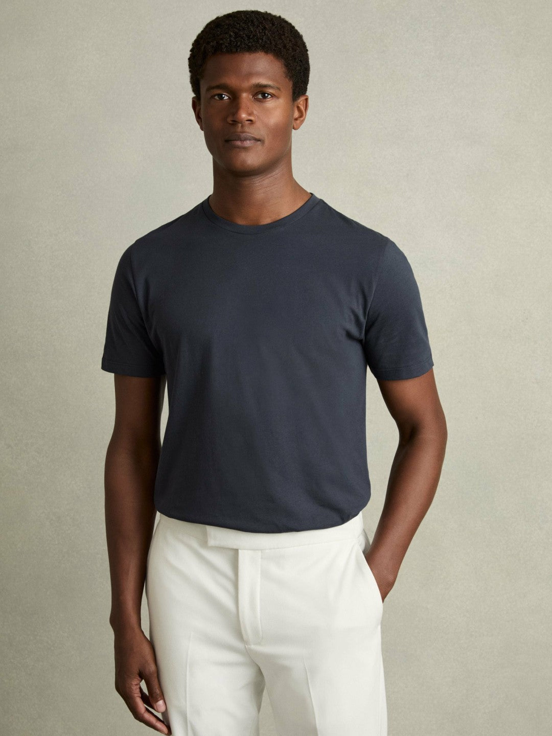 Reiss Cotton Crew Neck T-Shirt in Airforce Blue