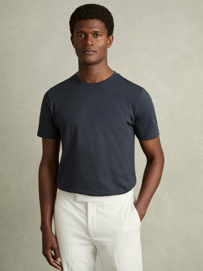 Reiss Cotton Crew Neck T-Shirt in Airforce Blue