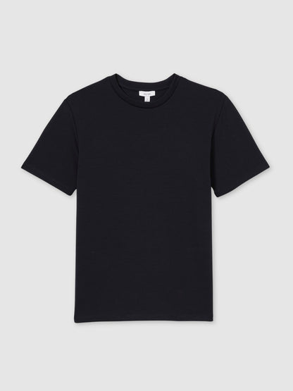 Reiss Interlock Jersey Crew Neck T-Shirt in Navy Blue