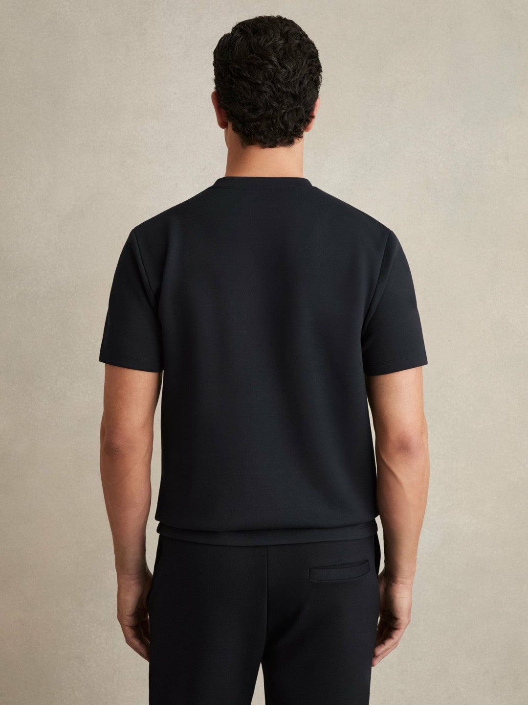 Reiss Interlock Jersey Crew Neck T-Shirt in Navy Blue