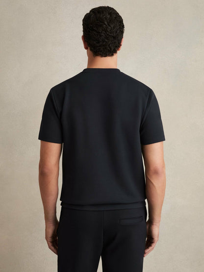 Reiss Interlock Jersey Crew Neck T-Shirt in Navy Blue