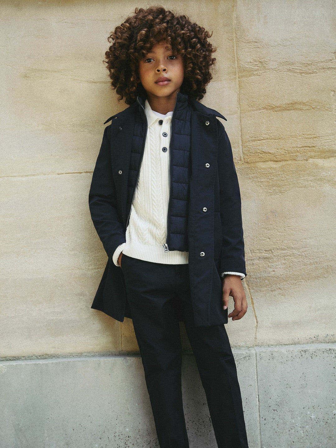Reiss 9-13 yrs Gabardine Coat with Removable Gilet in Navy