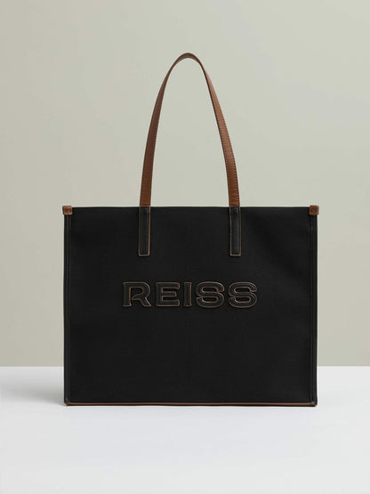Reiss Canvas Logo Tote Bag in Black