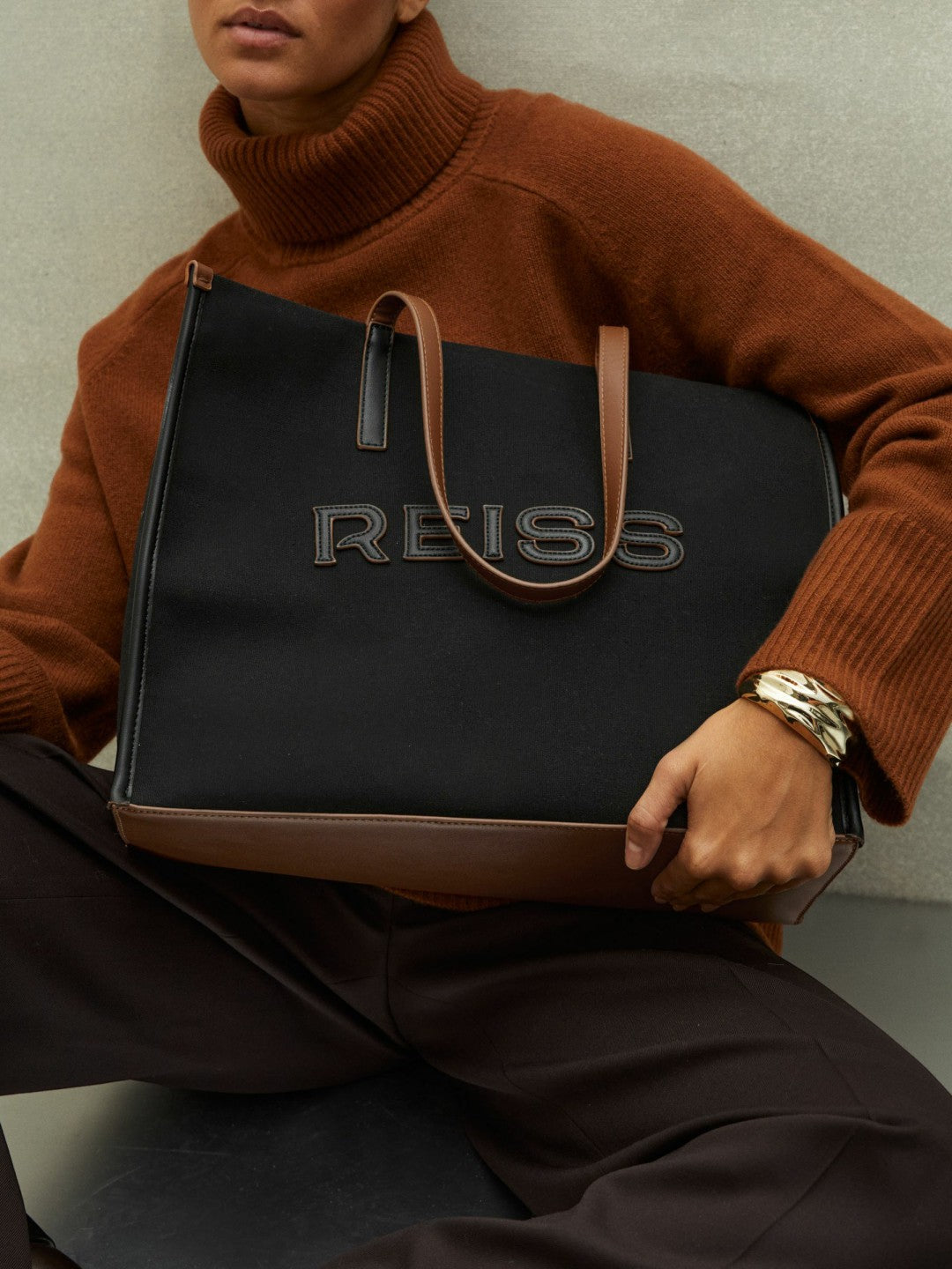 Reiss Canvas Logo Tote Bag in Black