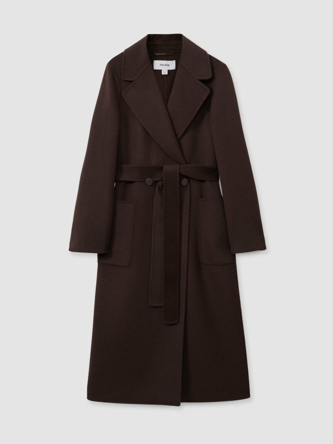 Reiss Petite Wool Blend Double Breasted Blindseam Coat in Chocolate
