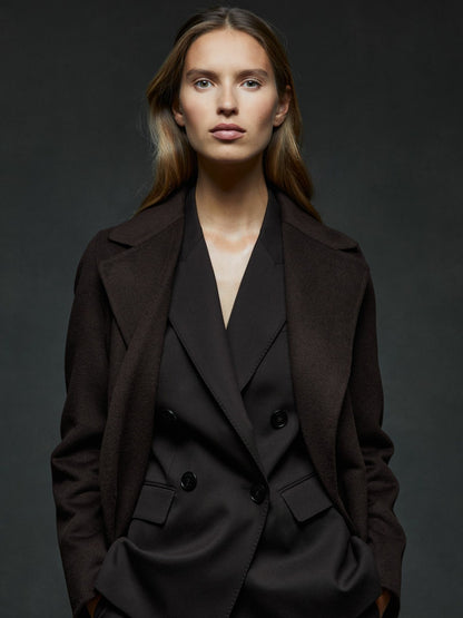 Reiss Petite Wool Blend Double Breasted Blindseam Coat in Chocolate